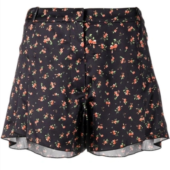 Paco Rabanne- Black Silk Floral Ruffle Mini Shorts - Picture 2 of 9